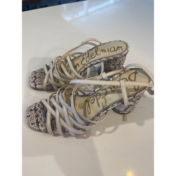Sam Edelman Ivory Snakeskin Print Strappy Heeled Sandals With Ankle Straps - Picture 4 of 4